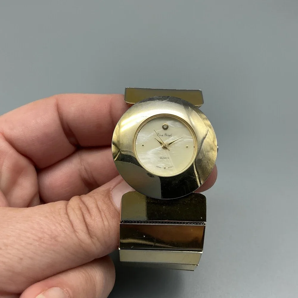 Vintage Pierre Nicol Womens Watch 32mm MOP Dial Gold Tone New Battery 6.75